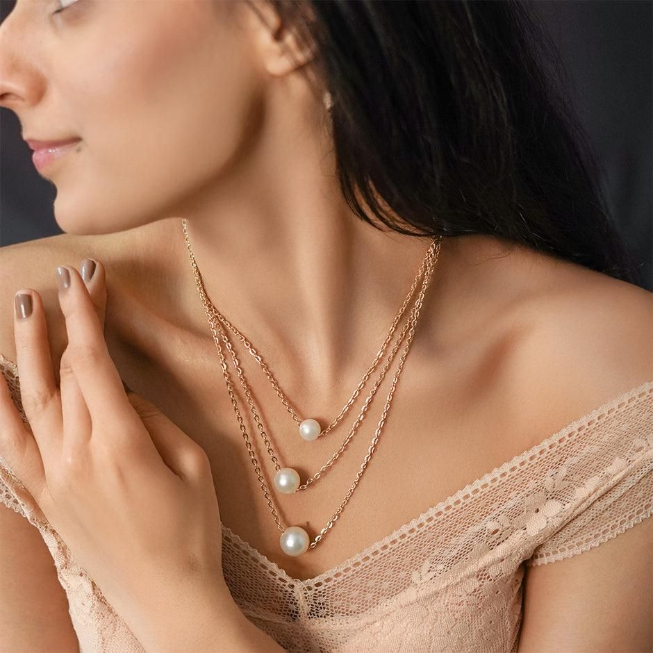 Gold Plated Pearl Layer Necklace for Women – Party Wear