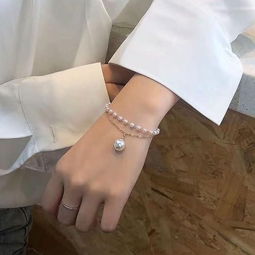 Layered Pearl Hand Chain Bracelet for Women – Rose Gold