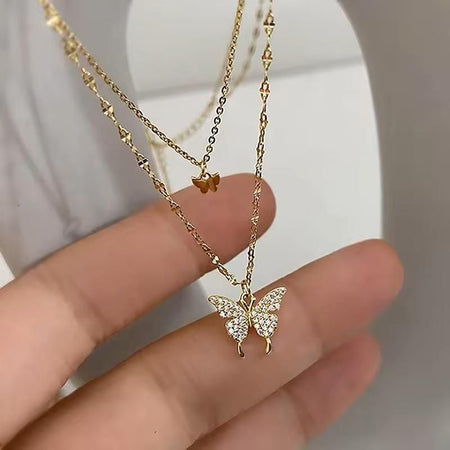 Gold Zircon Butterfly Clavicle Chain Necklace for Women
