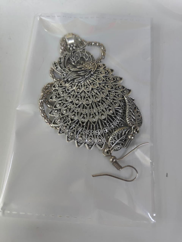 Traditional Peacock Pendant & Earrings Set for Festive Wear