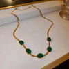 Oval Green Crystal Pendant Necklace Set with Bracelet – Gold Plated